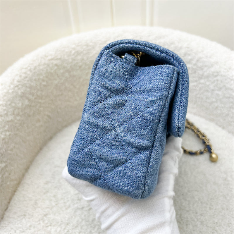 GLM-22C Pearl Crush Rectangle Mini Flap in Denim, Blue Leather and AGHW (Model: AS1787)