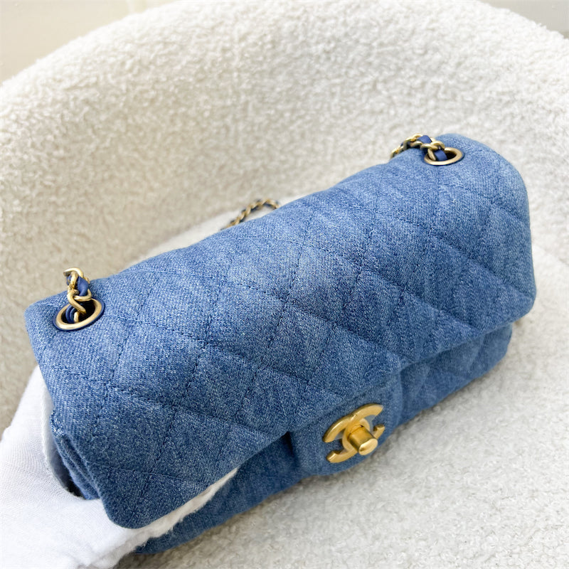 GLM-22C Pearl Crush Rectangle Mini Flap in Denim, Blue Leather and AGHW (Model: AS1787)