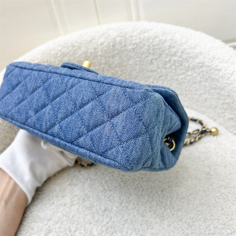 GLM-22C Pearl Crush Rectangle Mini Flap in Denim, Blue Leather and AGHW (Model: AS1787)