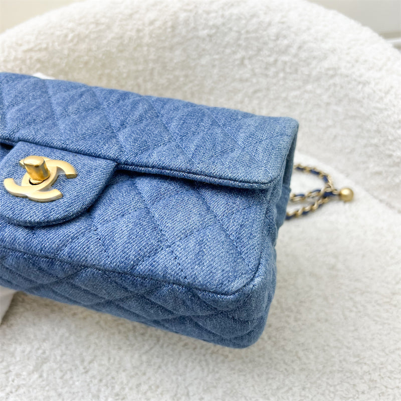 GLM-22C Pearl Crush Rectangle Mini Flap in Denim, Blue Leather and AGHW (Model: AS1787)