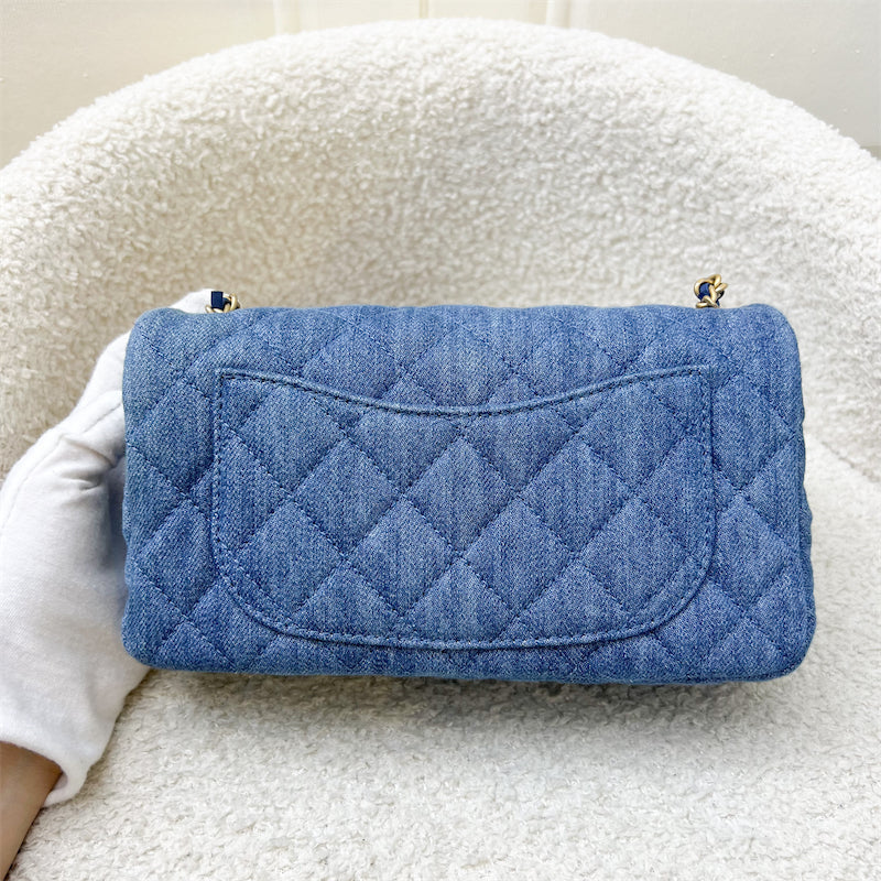GLM-22C Pearl Crush Rectangle Mini Flap in Denim, Blue Leather and AGHW (Model: AS1787)