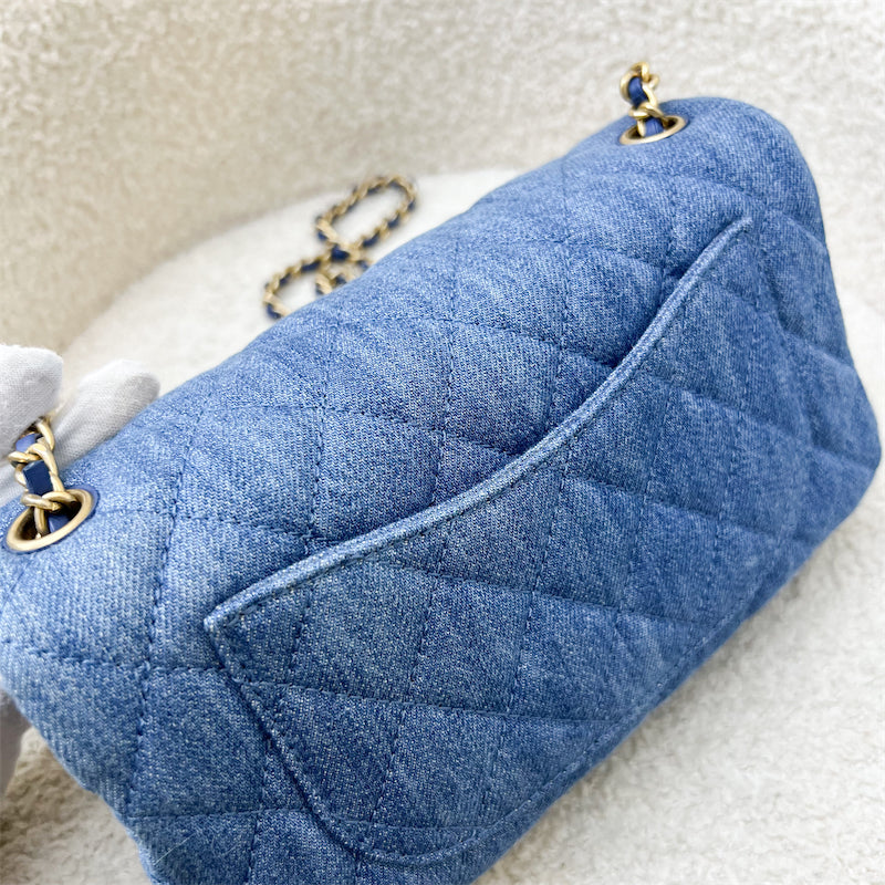 GLM-22C Pearl Crush Rectangle Mini Flap in Denim, Blue Leather and AGHW (Model: AS1787)