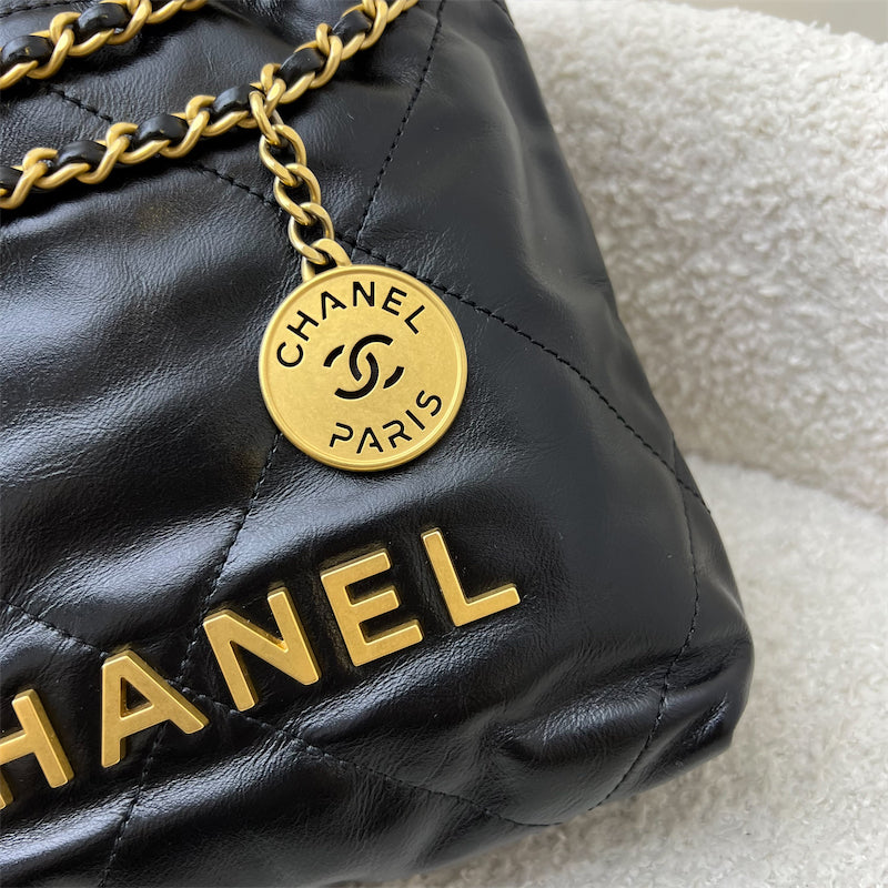 GLM-22 Mini Hobo Handbag in Black Shiny Calfskin and AGHW (Model: AS3980)