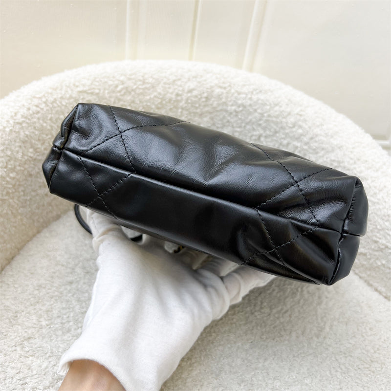 GLM-22 Mini Hobo Handbag in Black Shiny Calfskin and AGHW (Model: AS3980)