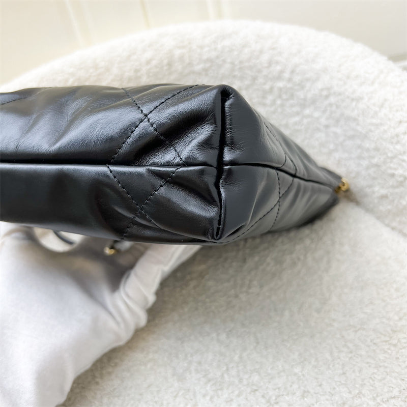 GLM-22 Mini Hobo Handbag in Black Shiny Calfskin and AGHW (Model: AS3980)