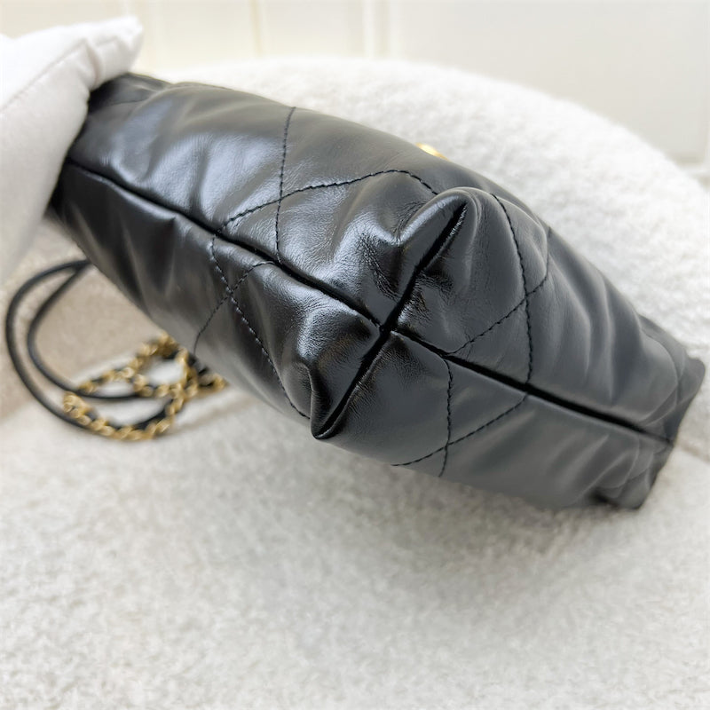 GLM-22 Mini Hobo Handbag in Black Shiny Calfskin and AGHW (Model: AS3980)