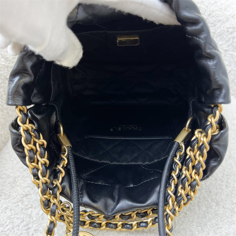 GLM-22 Mini Hobo Handbag in Black Shiny Calfskin and AGHW (Model: AS3980)