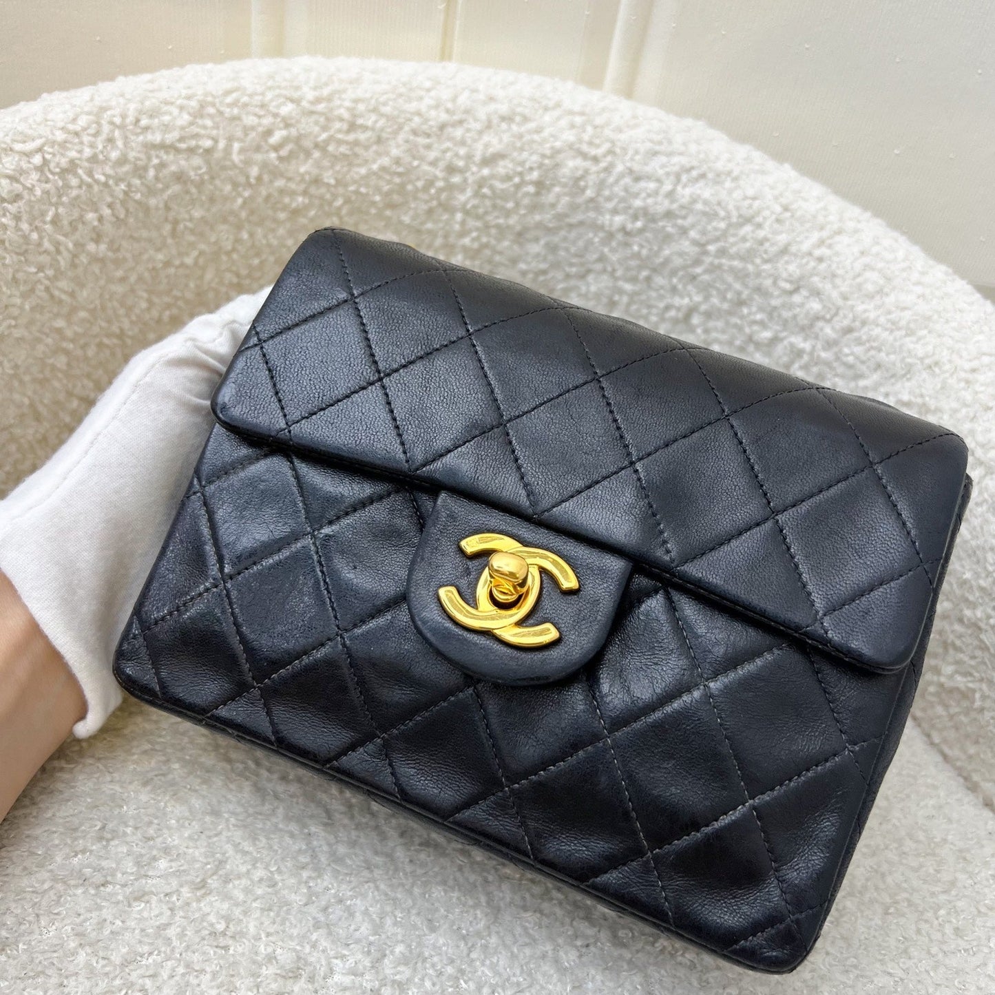 GLM- Square Mini in Black Lambskin and 24K Gold Plated HW