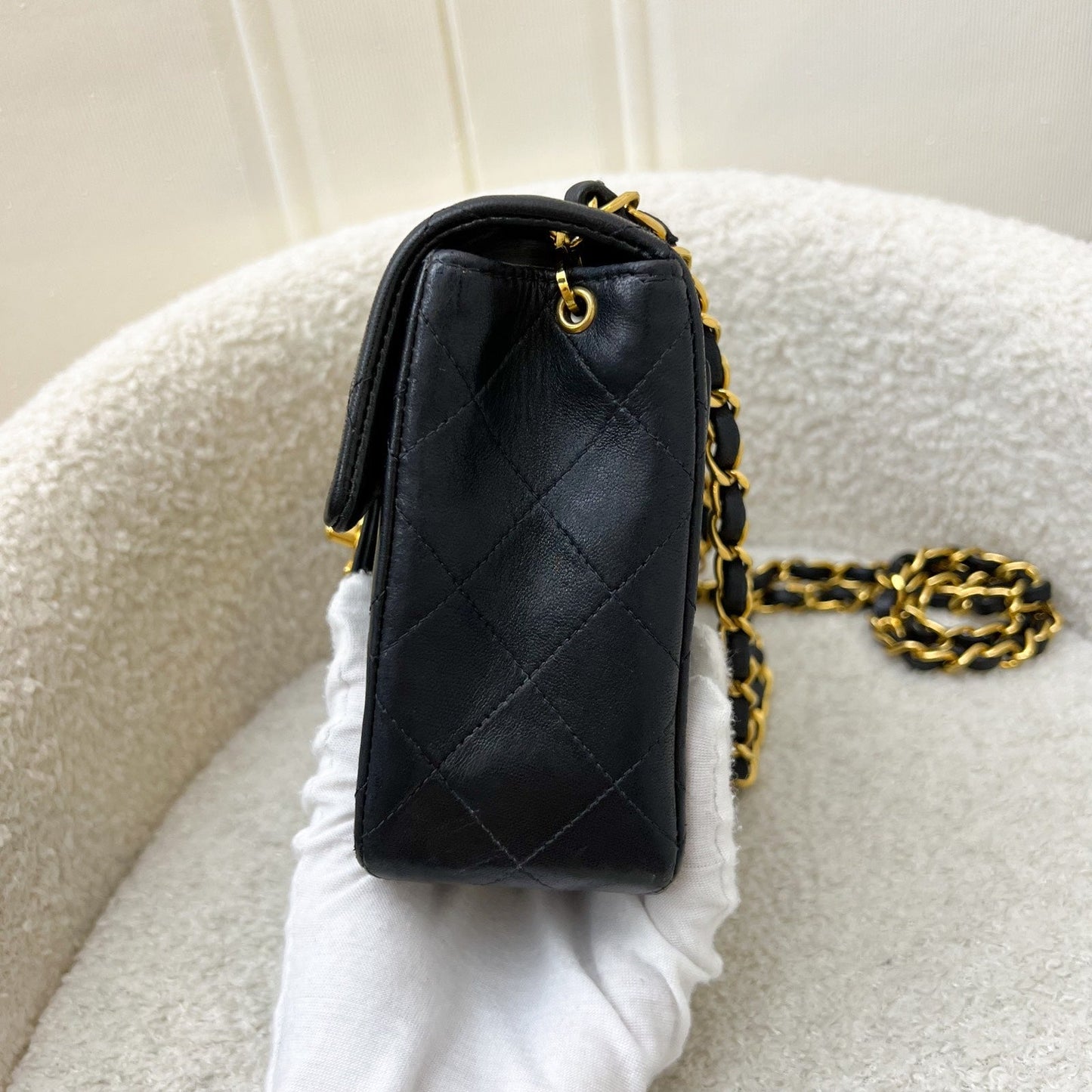 GLM- Square Mini in Black Lambskin and 24K Gold Plated HW