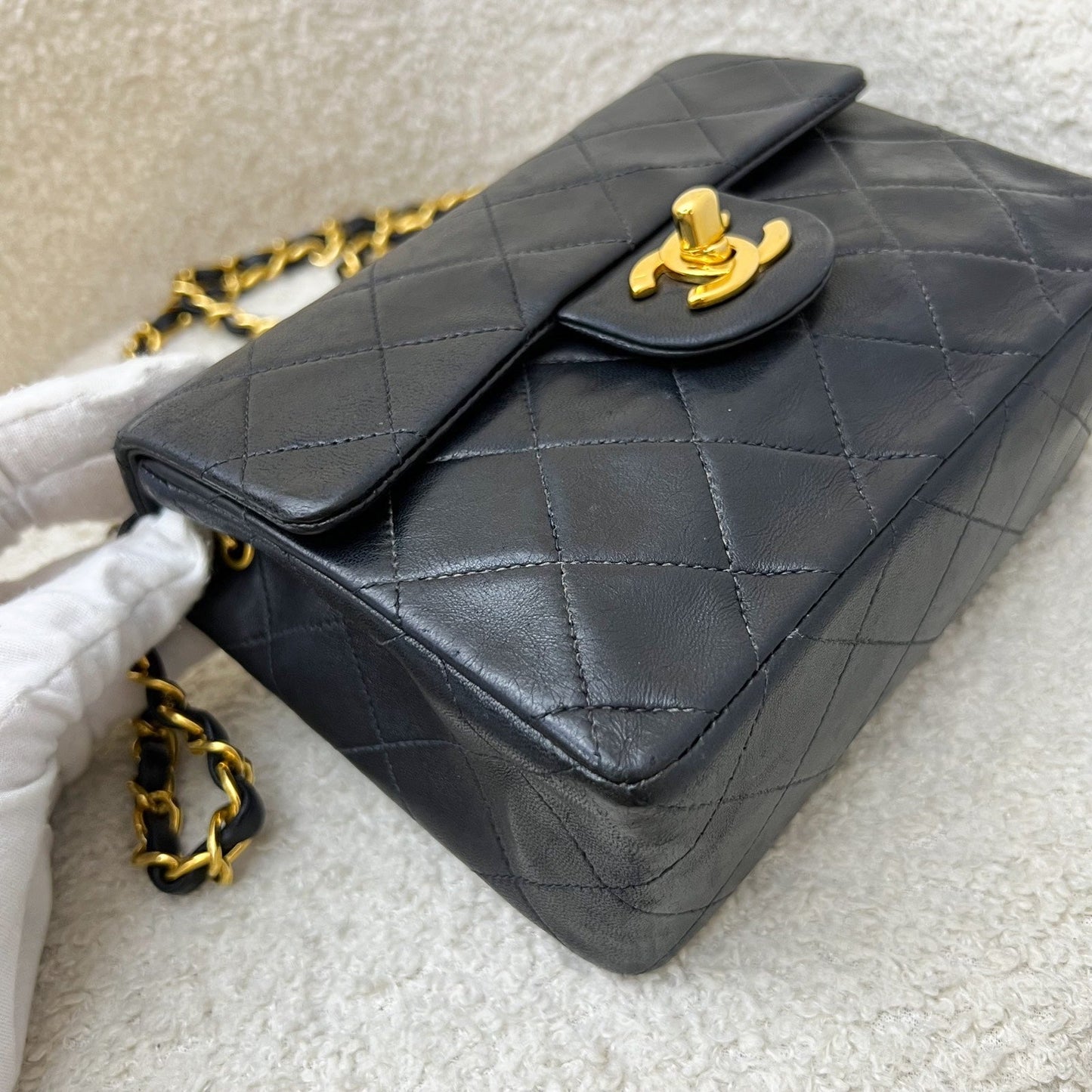 GLM- Square Mini in Black Lambskin and 24K Gold Plated HW