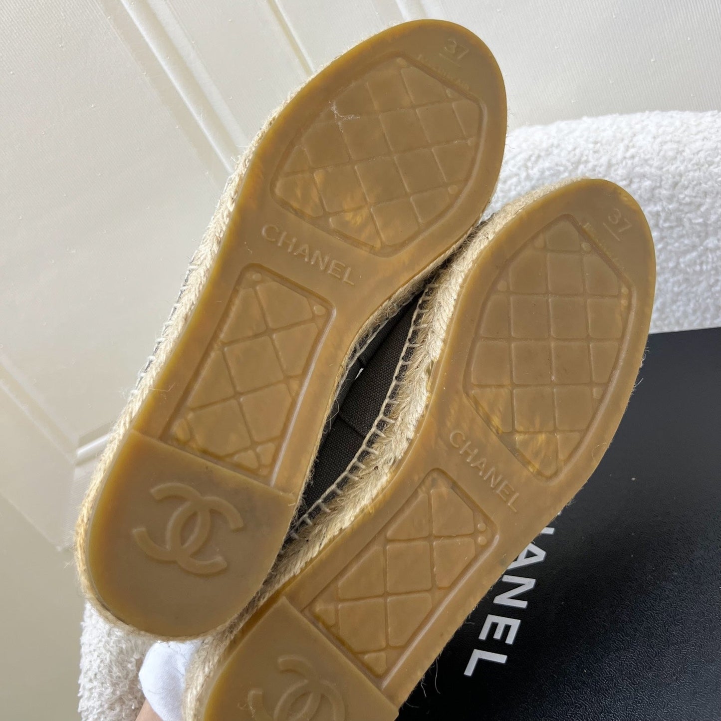 GLM-Espadrilles in Grey Canvas and Black Gosgrain Sz 37