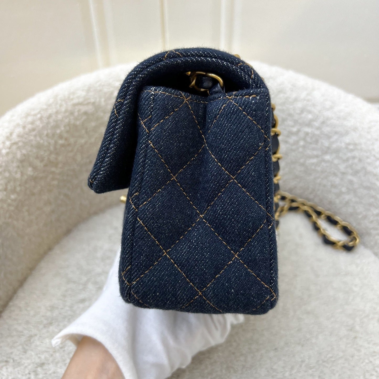 GLM-Mini Rectangle Classic Flap in 25C Dark Blue Denim and AGHW (Model: A69900)
