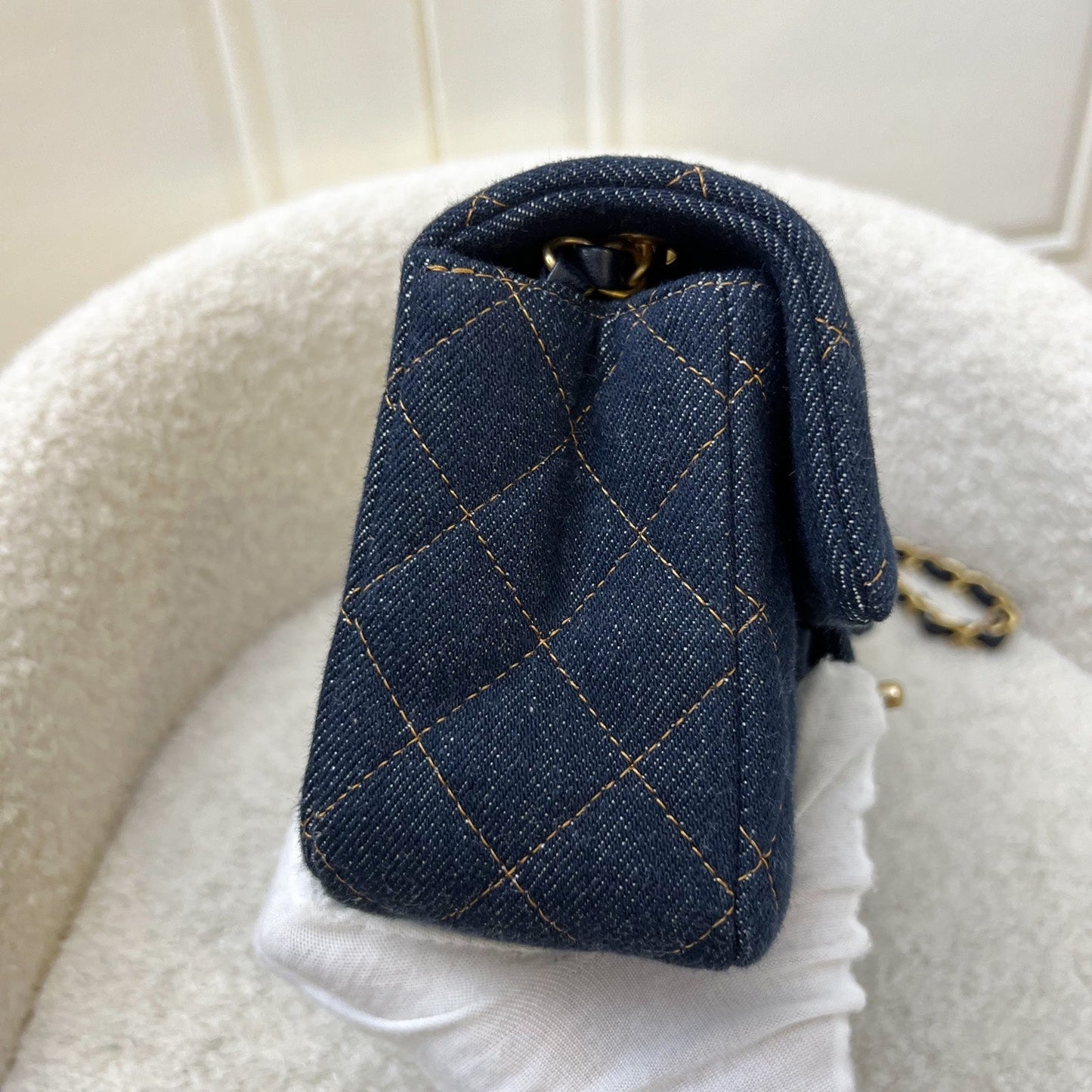 GLM-Mini Rectangle Classic Flap in 25C Dark Blue Denim and AGHW (Model: A69900)