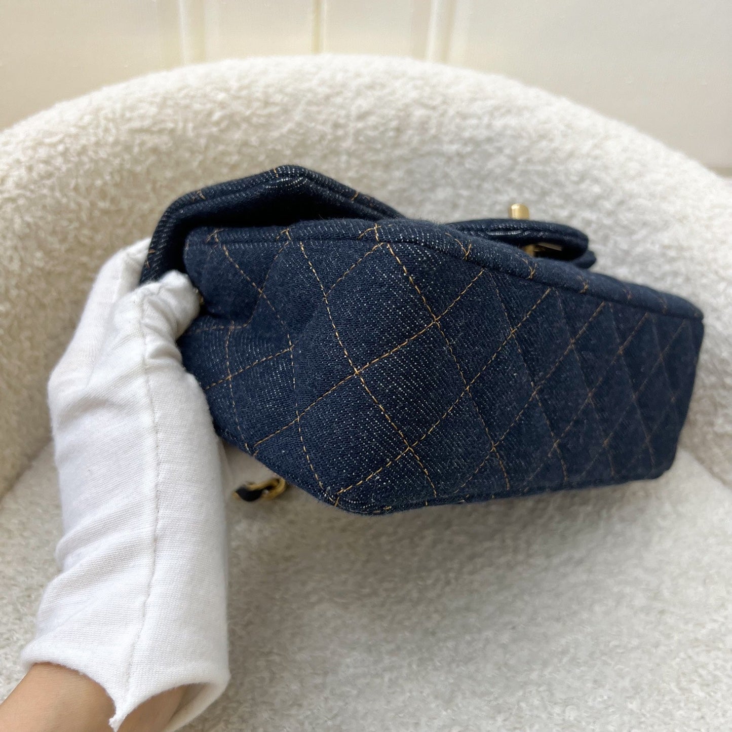 GLM-Mini Rectangle Classic Flap in 25C Dark Blue Denim and AGHW (Model: A69900)