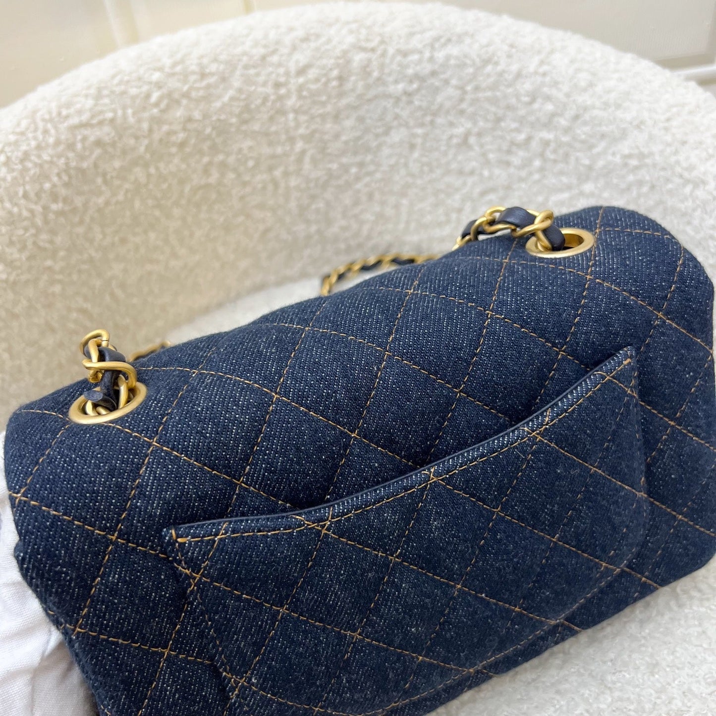 GLM-Mini Rectangle Classic Flap in 25C Dark Blue Denim and AGHW (Model: A69900)