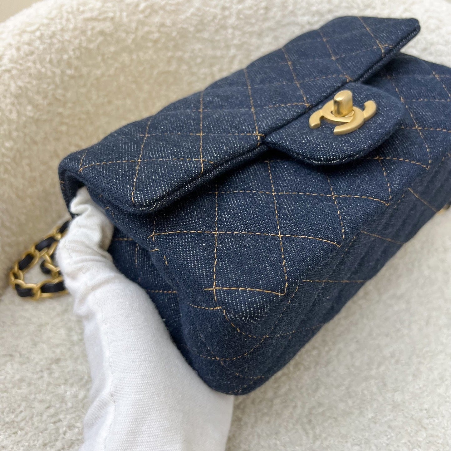 GLM-Mini Rectangle Classic Flap in 25C Dark Blue Denim and AGHW (Model: A69900)