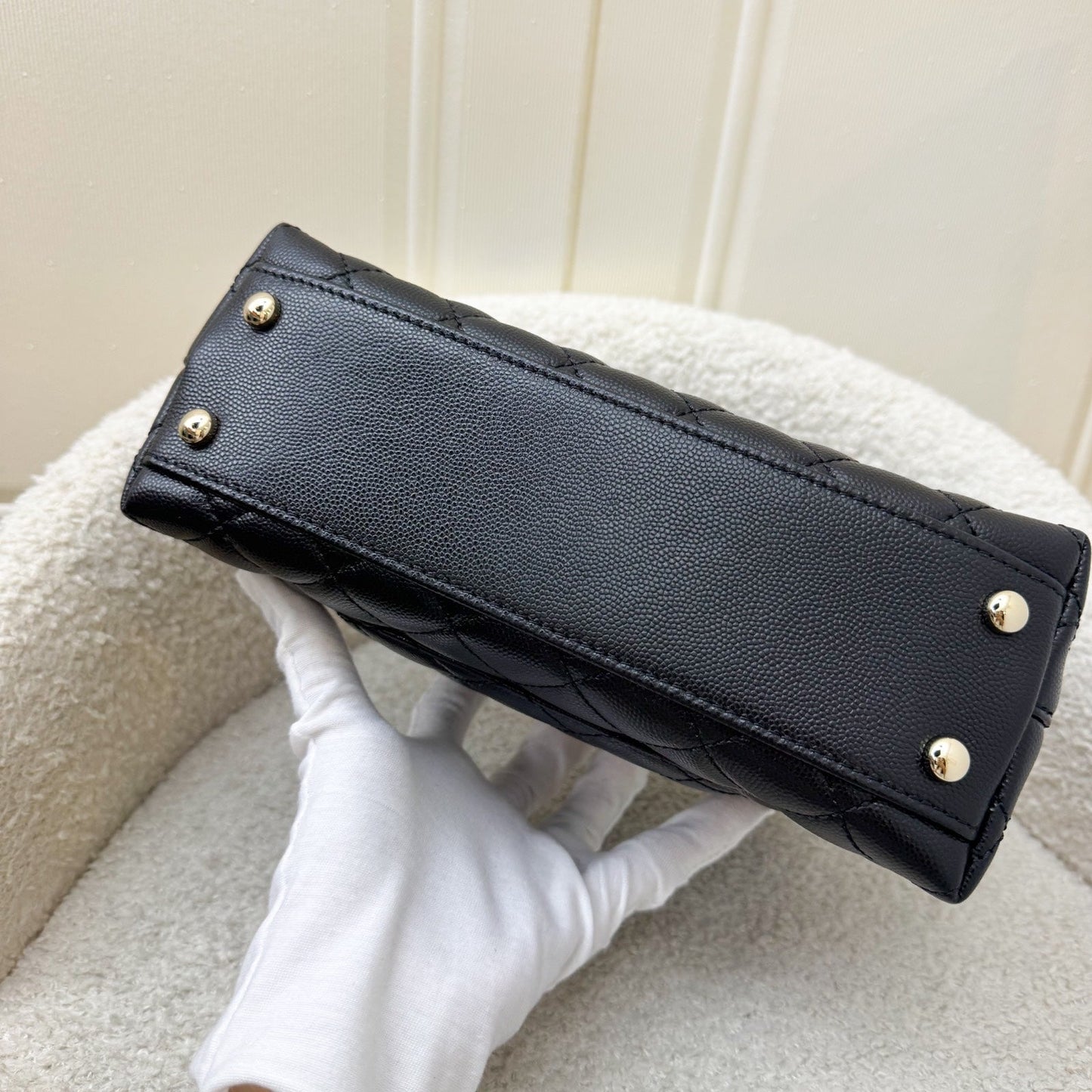 GLM-Small (24cm) Coco handle in Black Caviar, Burgundy Lizard Embossed Calfskin Handle and LGHW (Model: A92990)