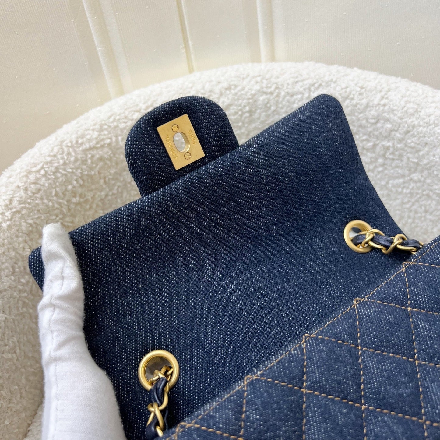 GLM-Mini Rectangle Classic Flap in 25C Dark Blue Denim and AGHW (Model: A69900)