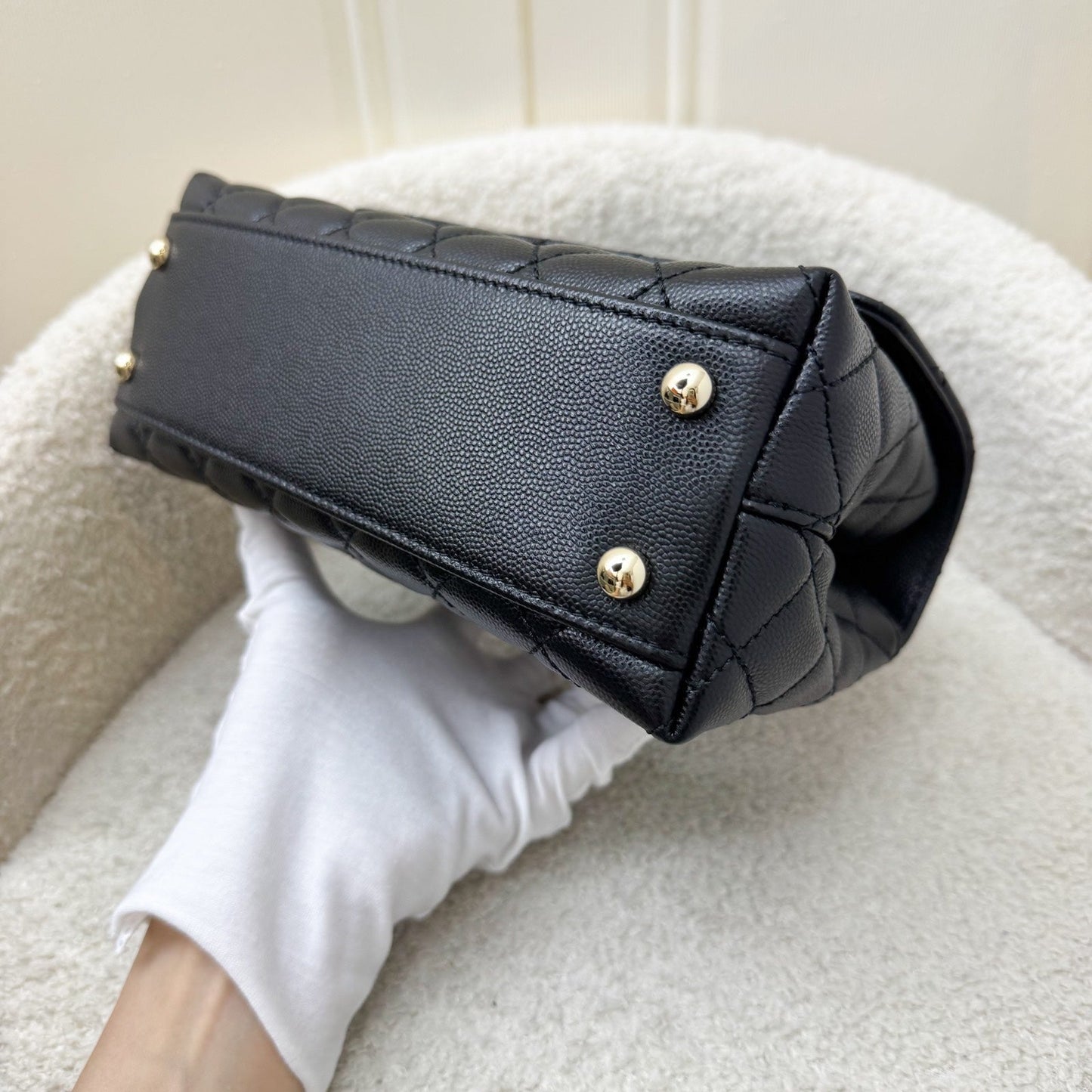 GLM-Small (24cm) Coco handle in Black Caviar, Burgundy Lizard Embossed Calfskin Handle and LGHW (Model: A92990)