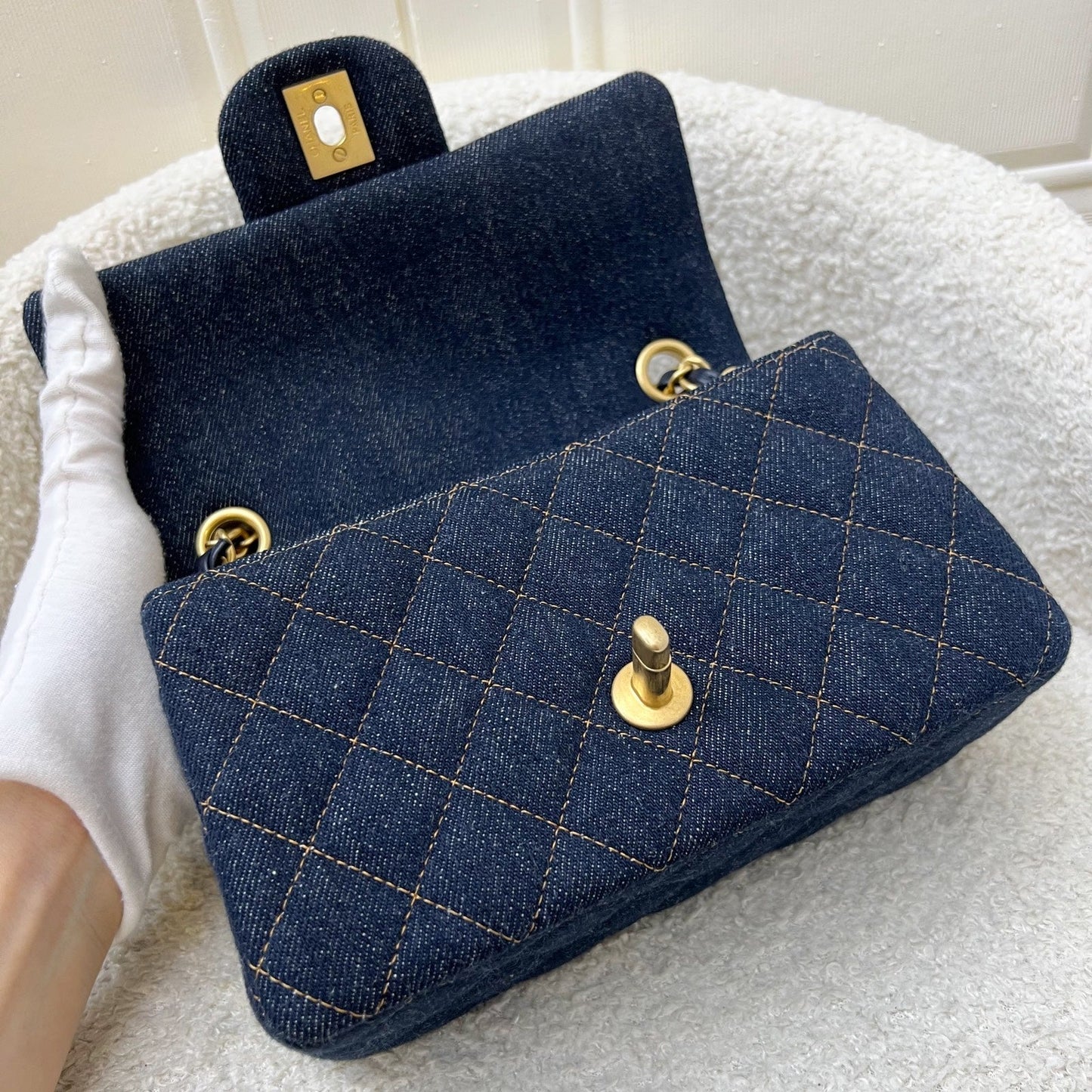 GLM-Mini Rectangle Classic Flap in 25C Dark Blue Denim and AGHW (Model: A69900)