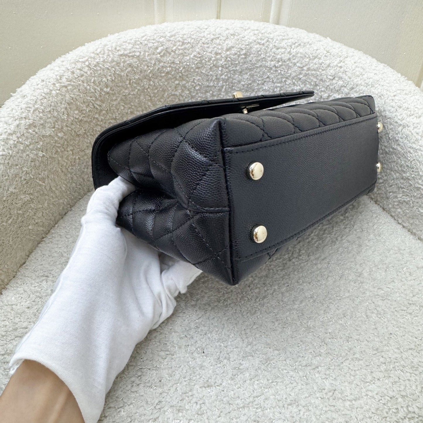 GLM-Small (24cm) Coco handle in Black Caviar, Burgundy Lizard Embossed Calfskin Handle and LGHW (Model: A92990)