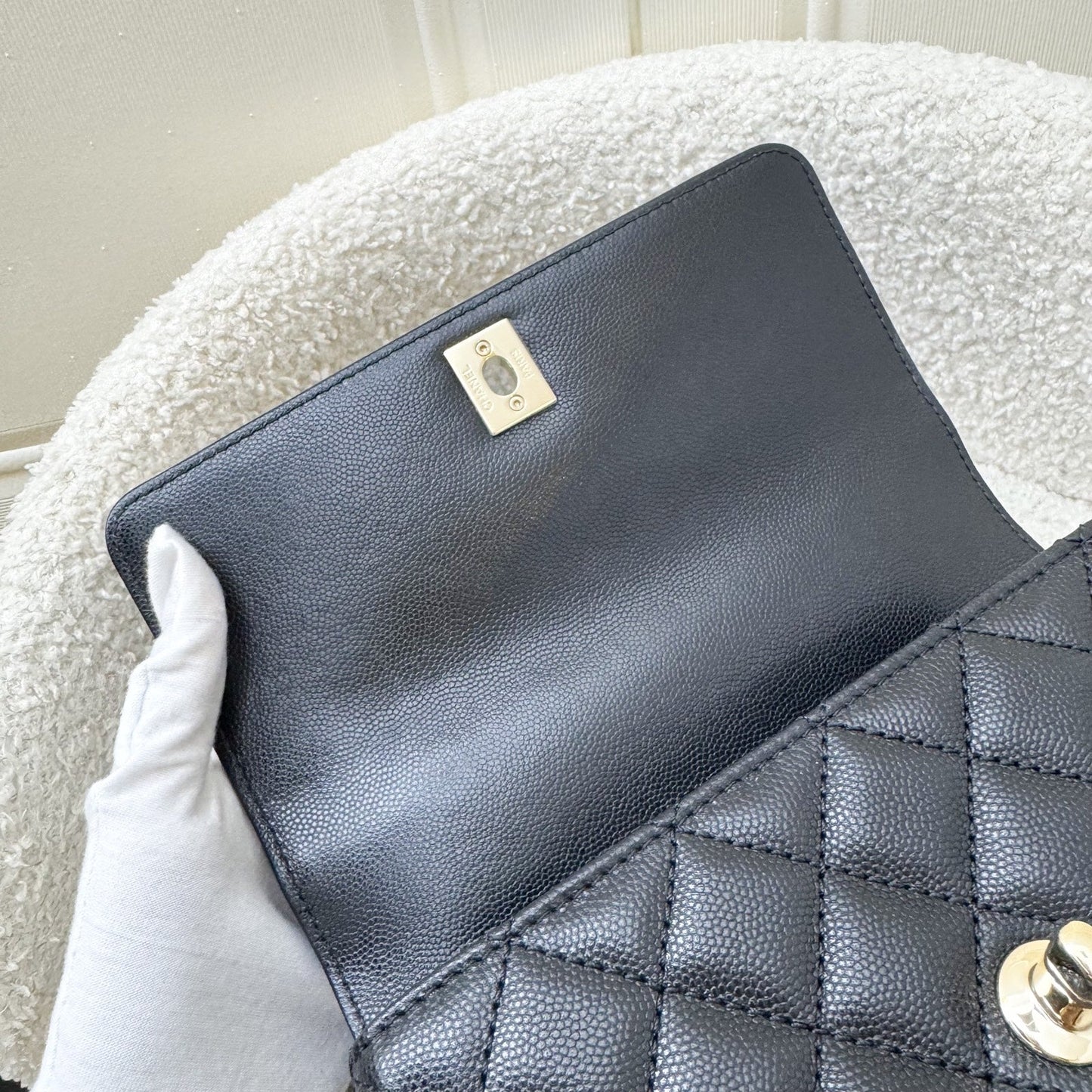 GLM-Small (24cm) Coco handle in Black Caviar, Burgundy Lizard Embossed Calfskin Handle and LGHW (Model: A92990)