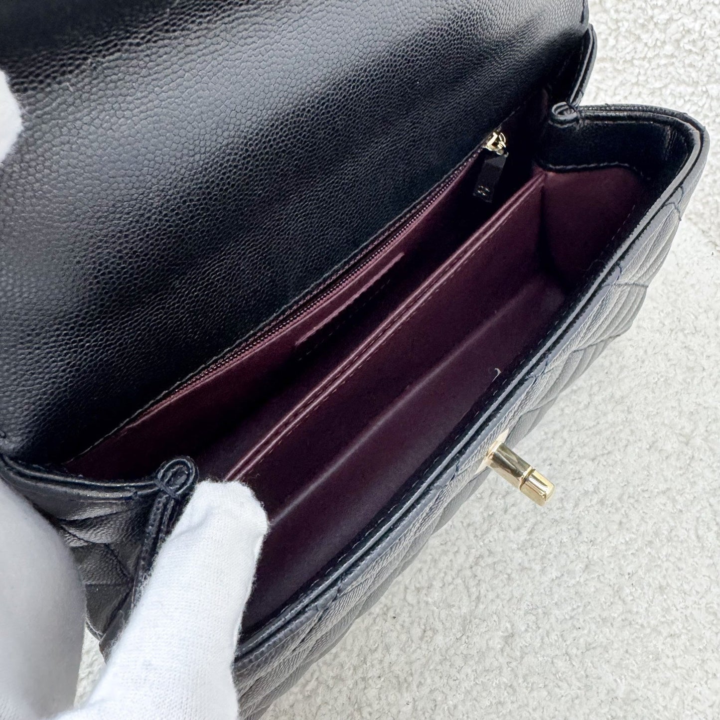 GLM-Small (24cm) Coco handle in Black Caviar, Burgundy Lizard Embossed Calfskin Handle and LGHW (Model: A92990)