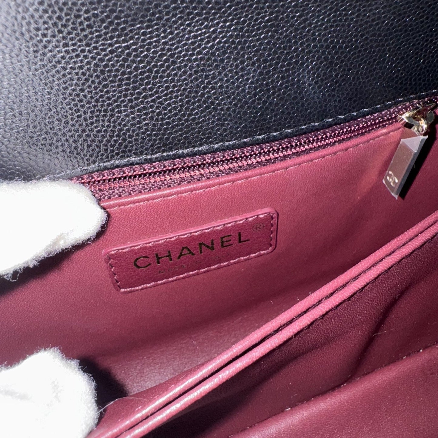 GLM-Small (24cm) Coco handle in Black Caviar, Burgundy Lizard Embossed Calfskin Handle and LGHW (Model: A92990)
