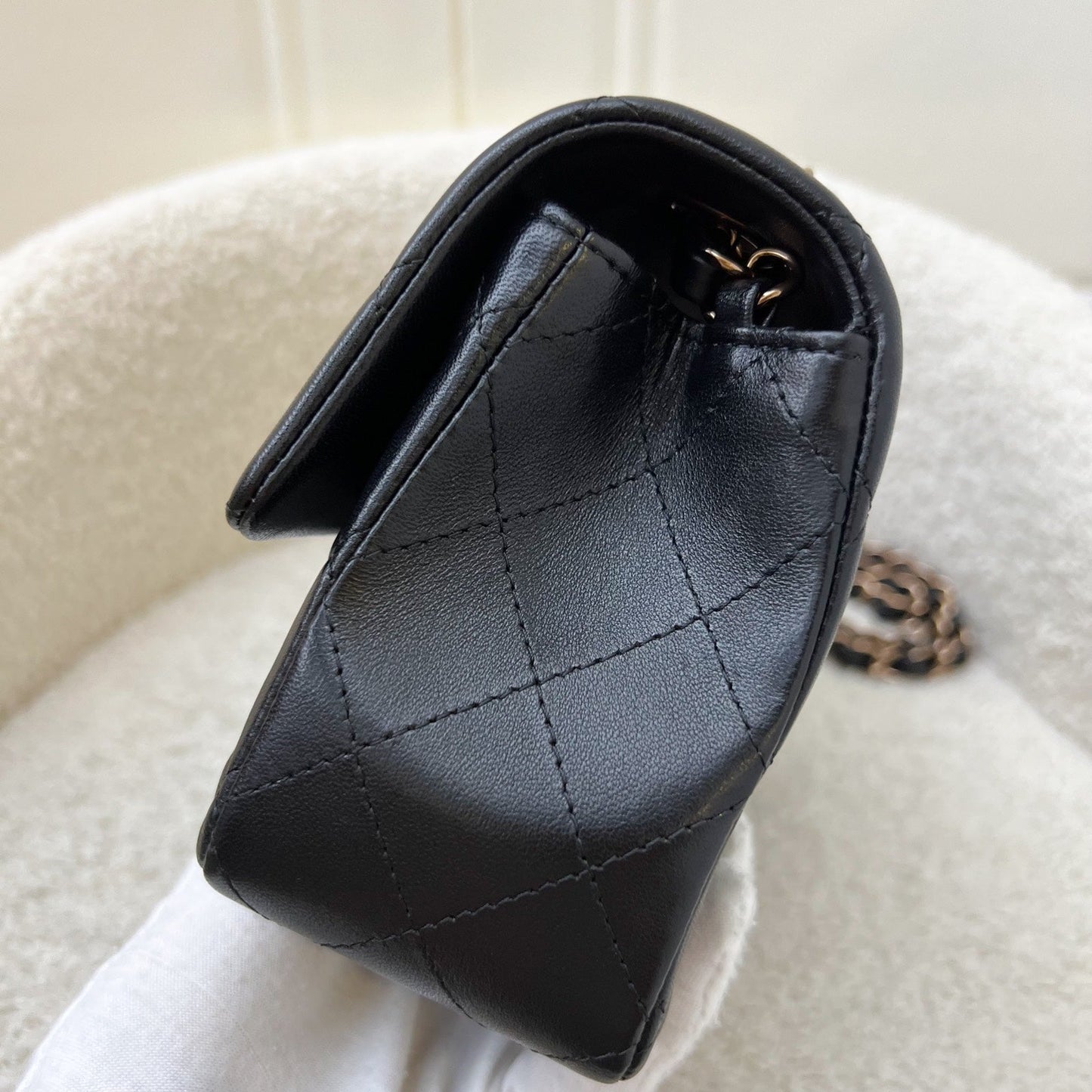 GLM-Mini Rectangle Classic Flap in Black Lambskin and Rose Gold HW