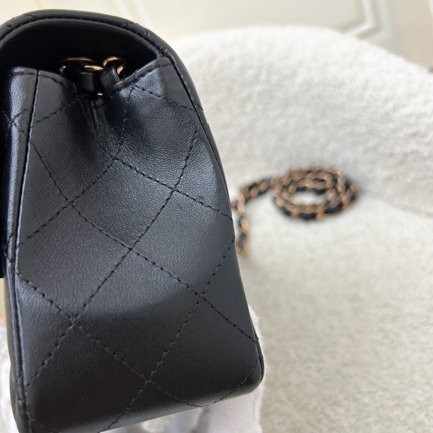 GLM-Mini Rectangle Classic Flap in Black Lambskin and Rose Gold HW