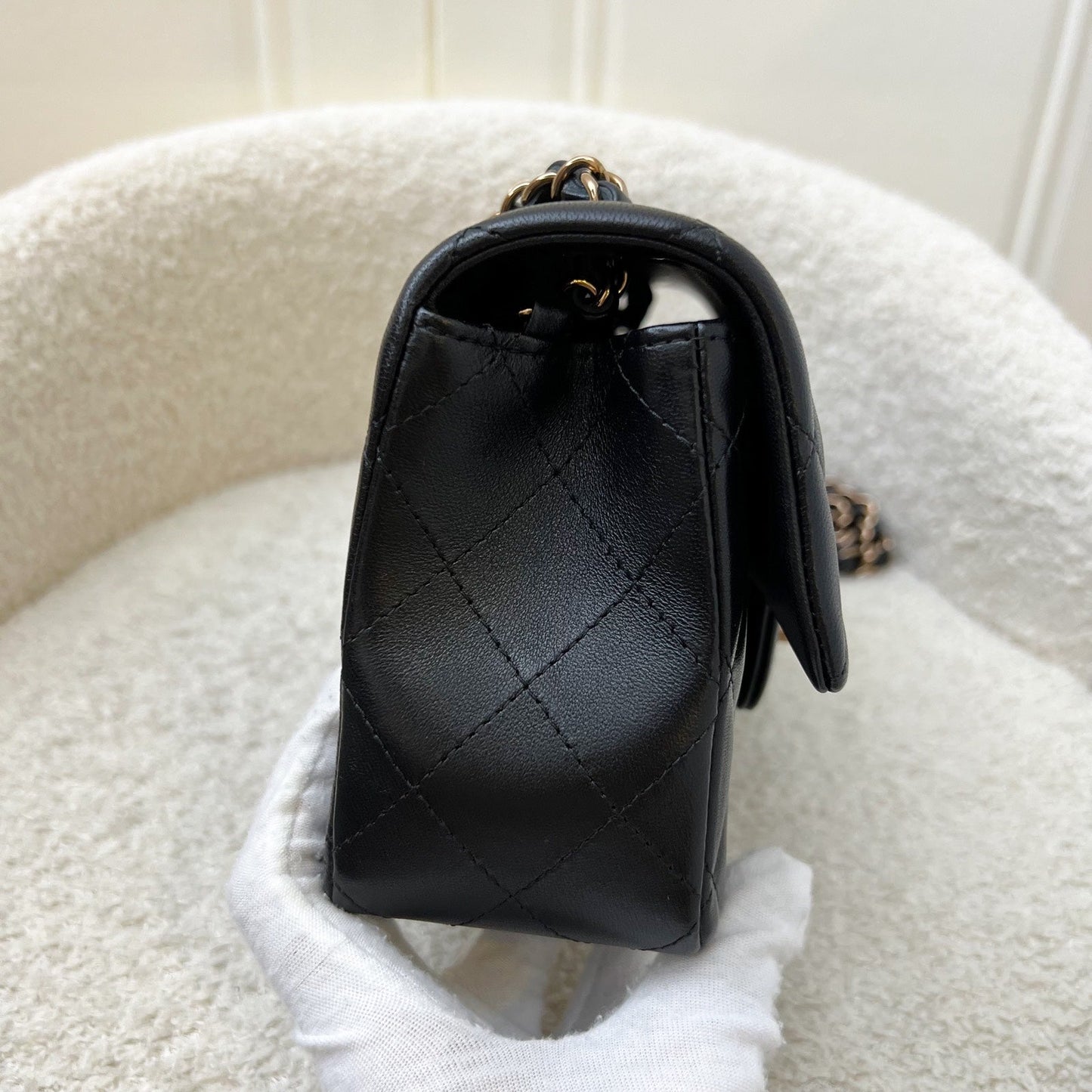 GLM-Mini Rectangle Classic Flap in Black Lambskin and Rose Gold HW