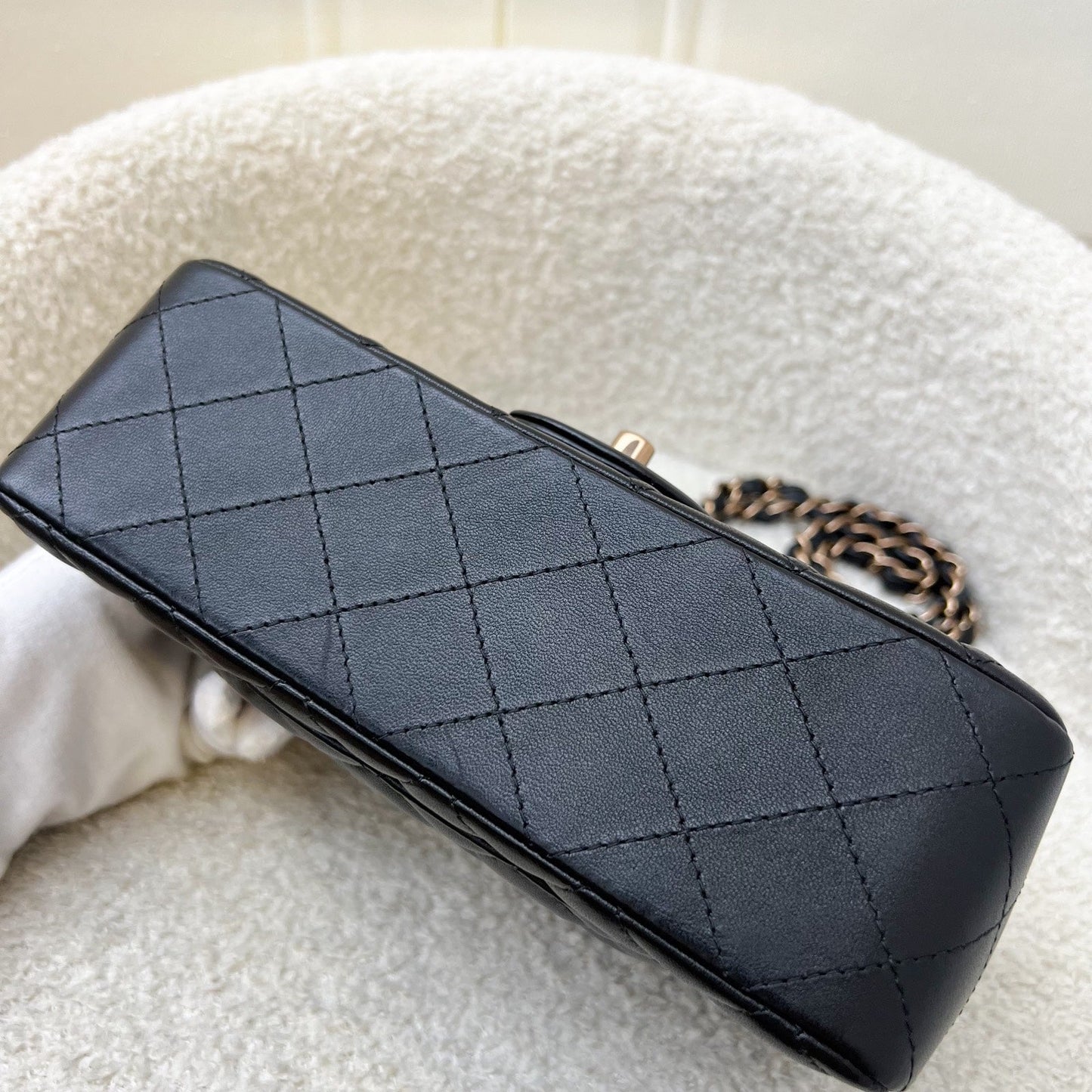 GLM-Mini Rectangle Classic Flap in Black Lambskin and Rose Gold HW