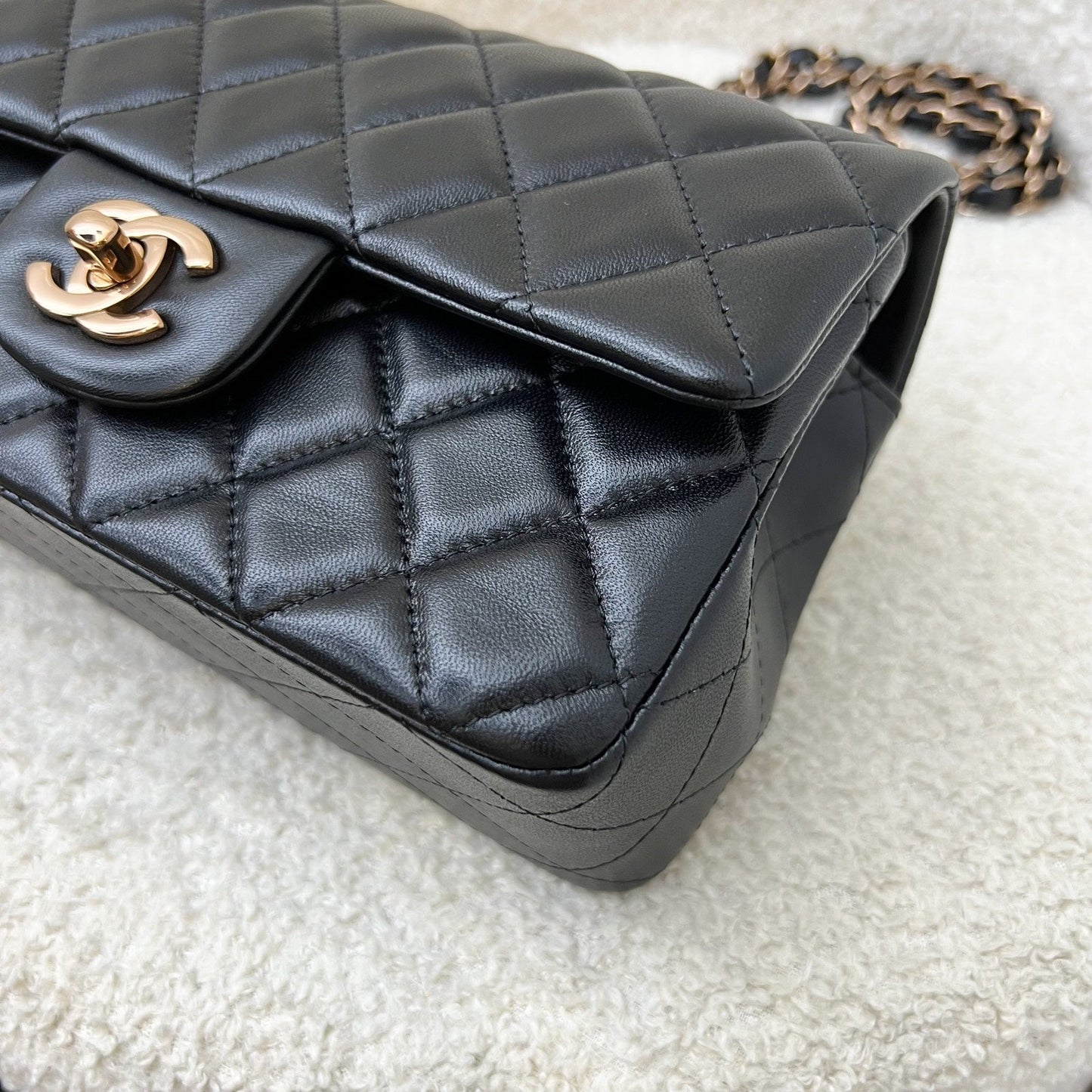 GLM-Mini Rectangle Classic Flap in Black Lambskin and Rose Gold HW
