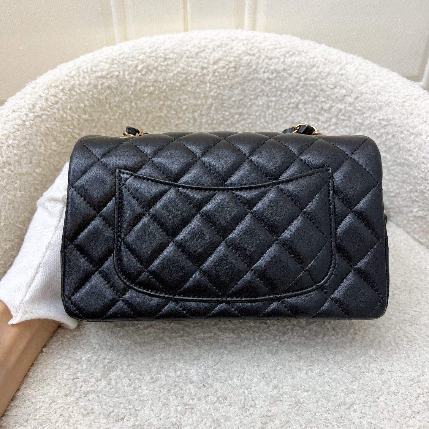GLM-Mini Rectangle Classic Flap in Black Lambskin and Rose Gold HW