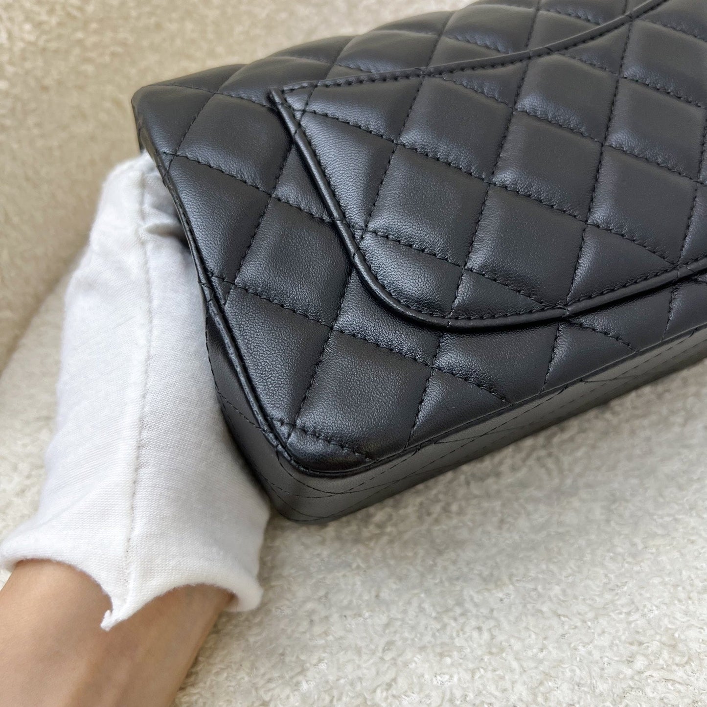 GLM-Mini Rectangle Classic Flap in Black Lambskin and Rose Gold HW