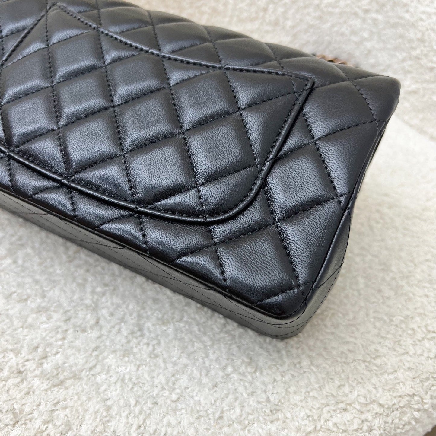 GLM-Mini Rectangle Classic Flap in Black Lambskin and Rose Gold HW