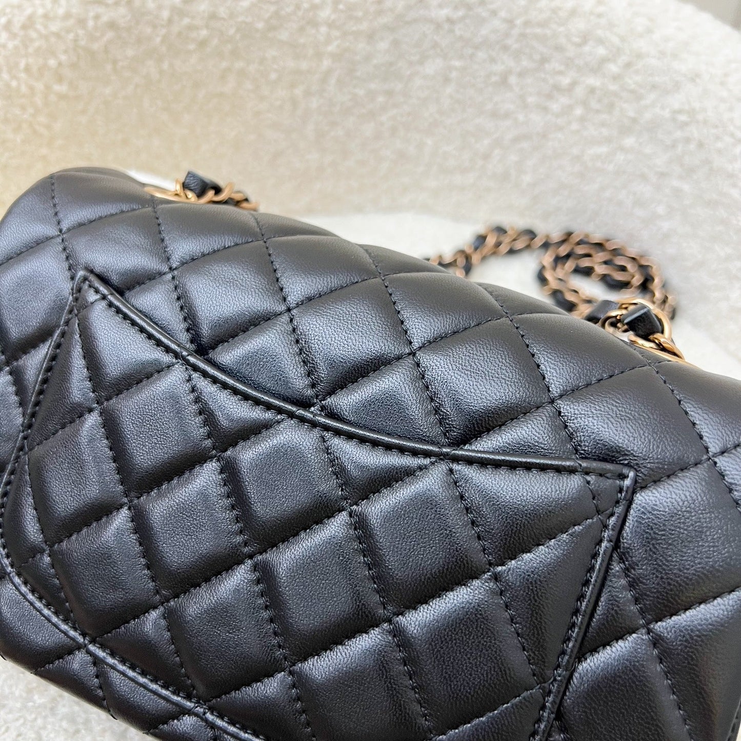 GLM-Mini Rectangle Classic Flap in Black Lambskin and Rose Gold HW