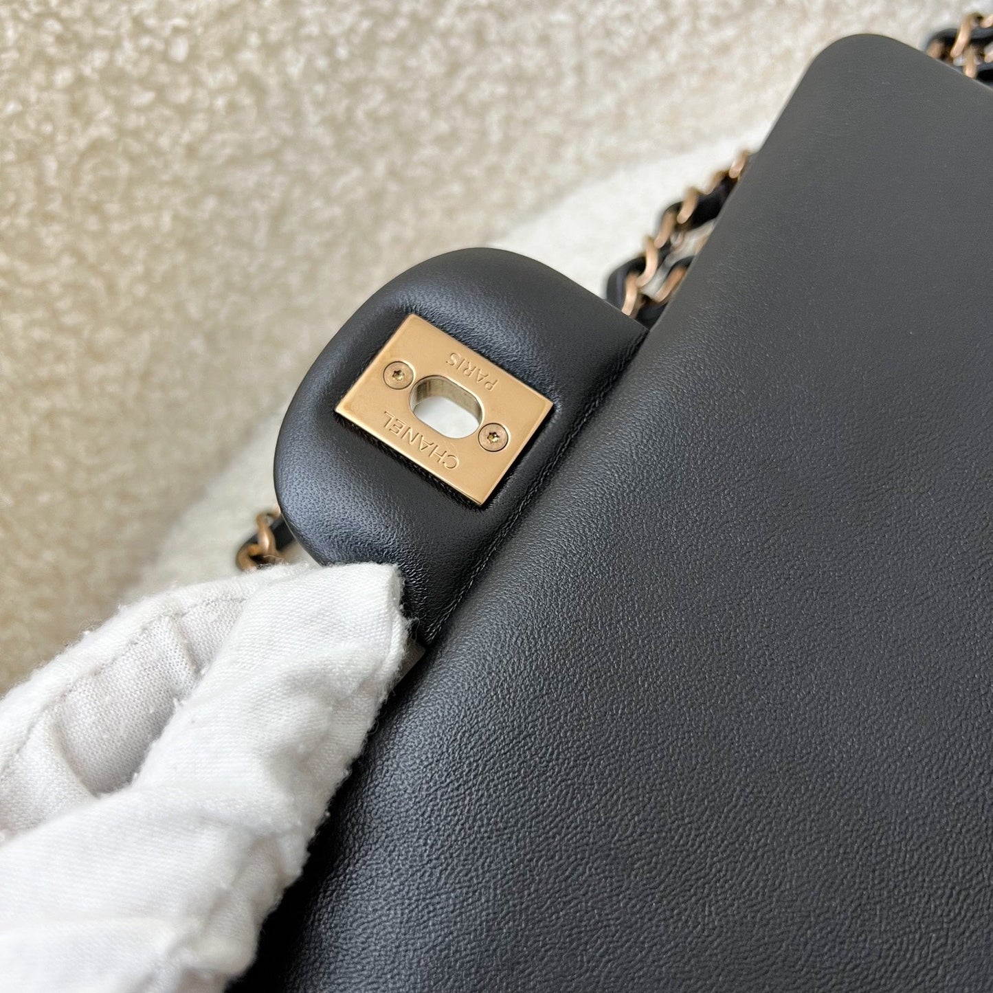 GLM-Mini Rectangle Classic Flap in Black Lambskin and Rose Gold HW