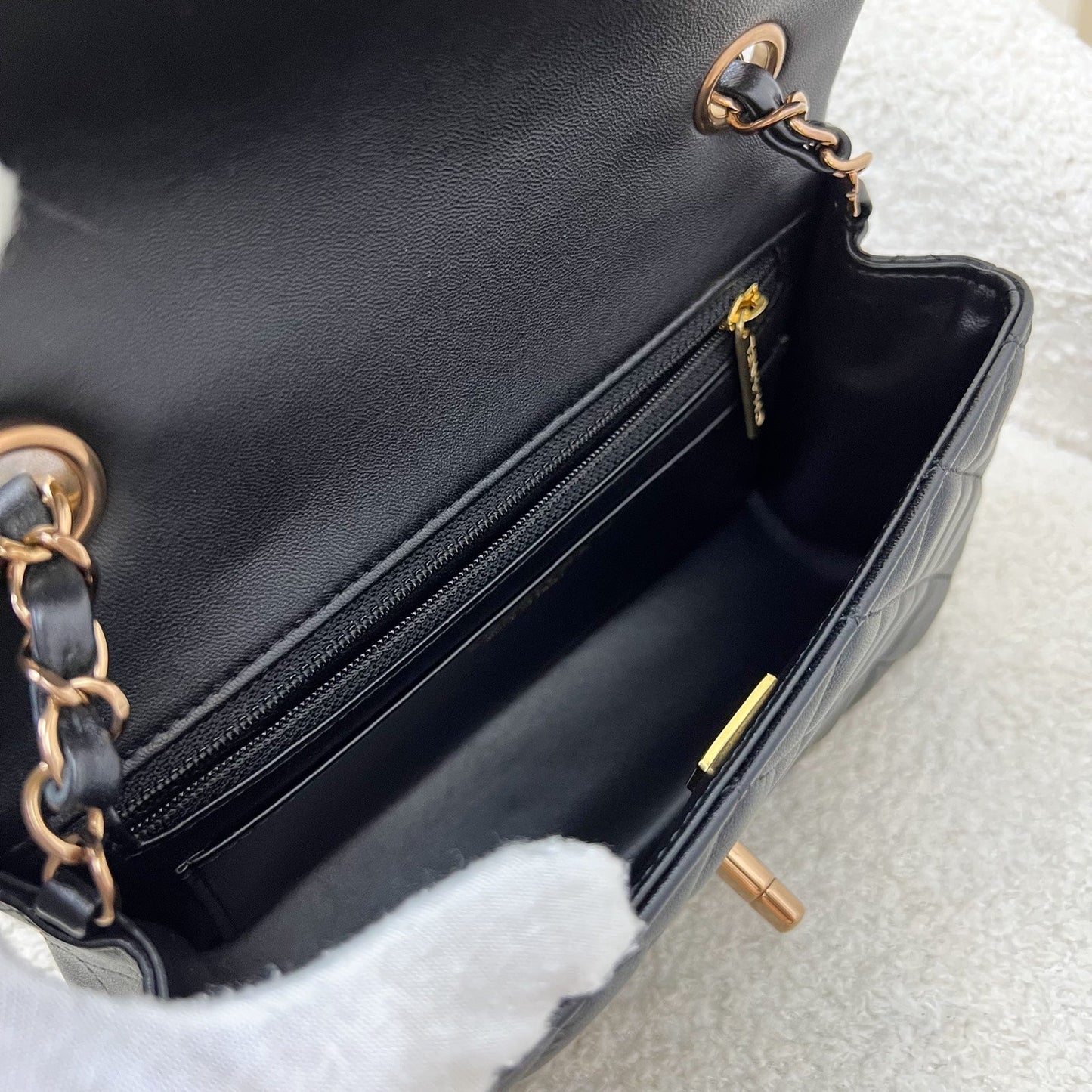 GLM-Mini Rectangle Classic Flap in Black Lambskin and Rose Gold HW