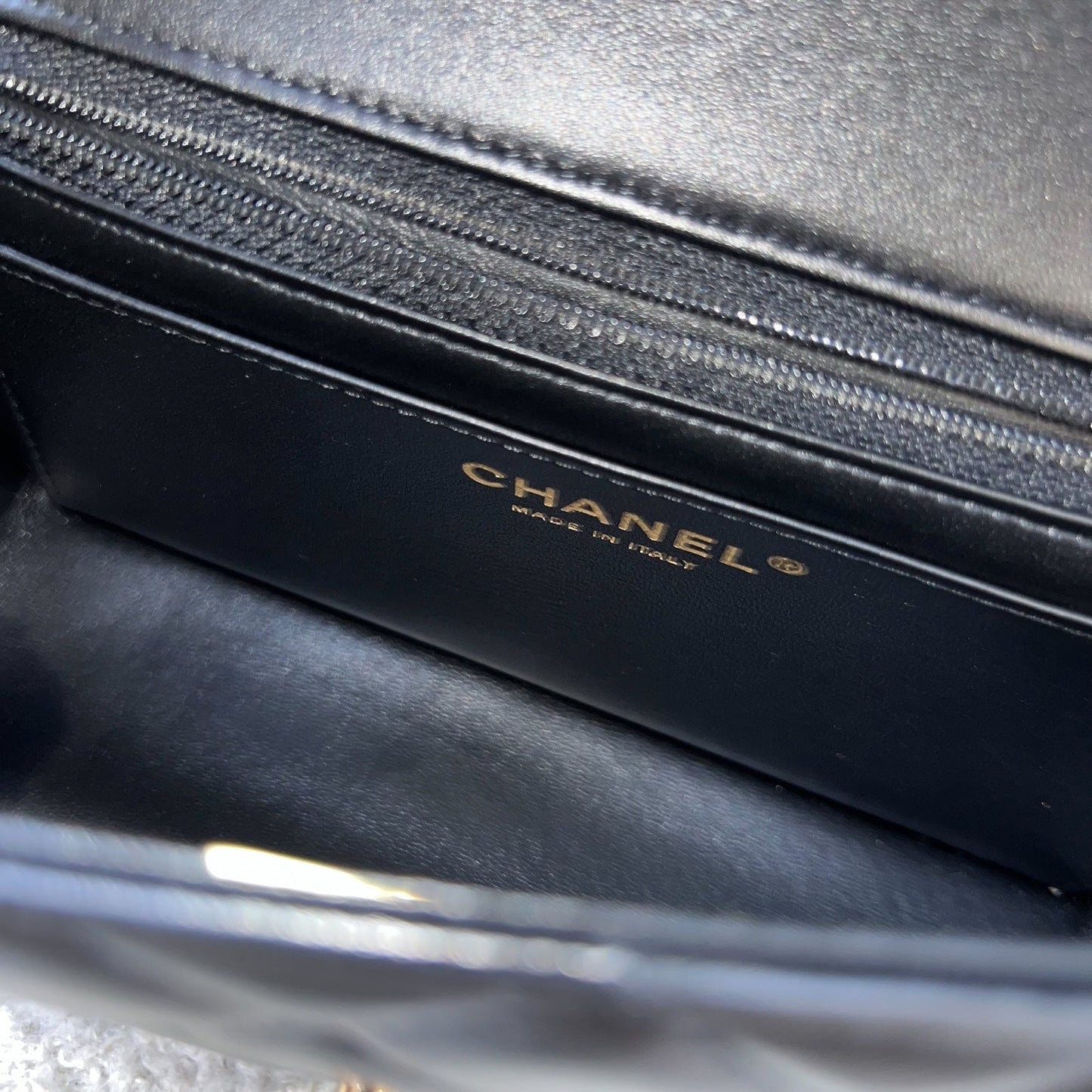 GLM-Mini Rectangle Classic Flap in Black Lambskin and Rose Gold HW