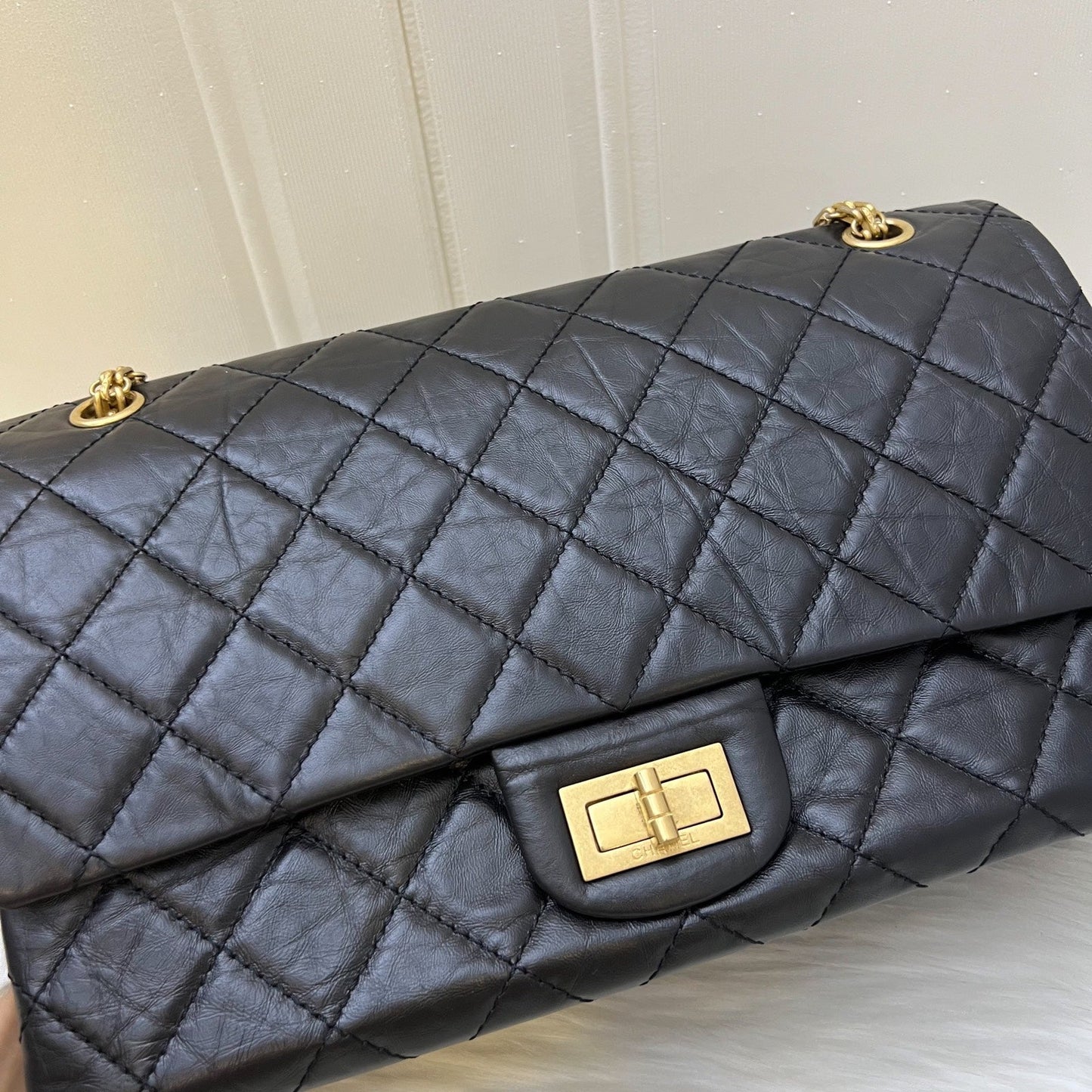 GLM-2.55 Reissue 227 Maxi Flap in Black Aged Calfskin and AGHW