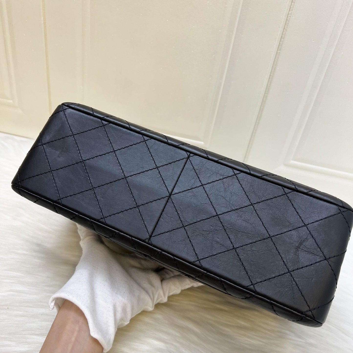 GLM-2.55 Reissue 227 Maxi Flap in Black Aged Calfskin and AGHW