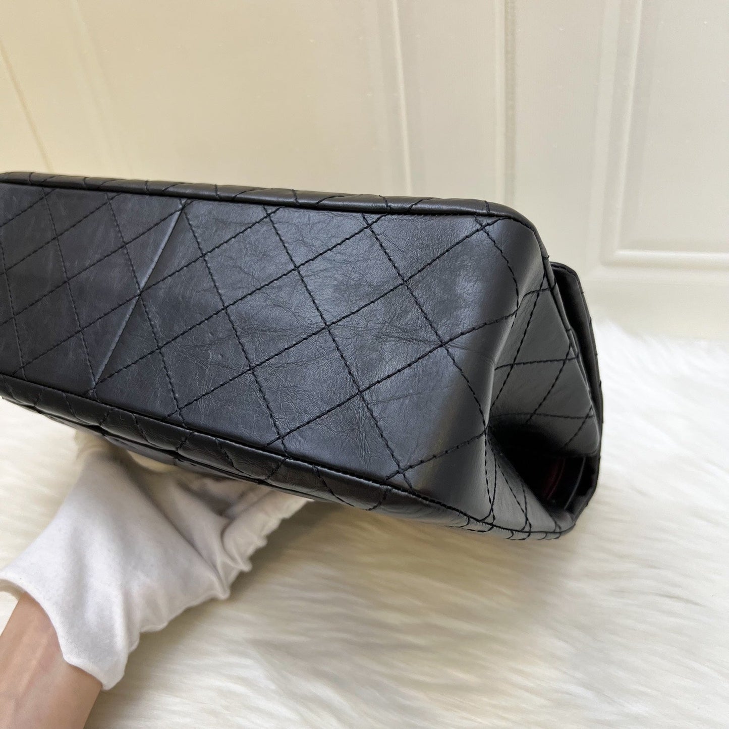 GLM-2.55 Reissue 227 Maxi Flap in Black Aged Calfskin and AGHW