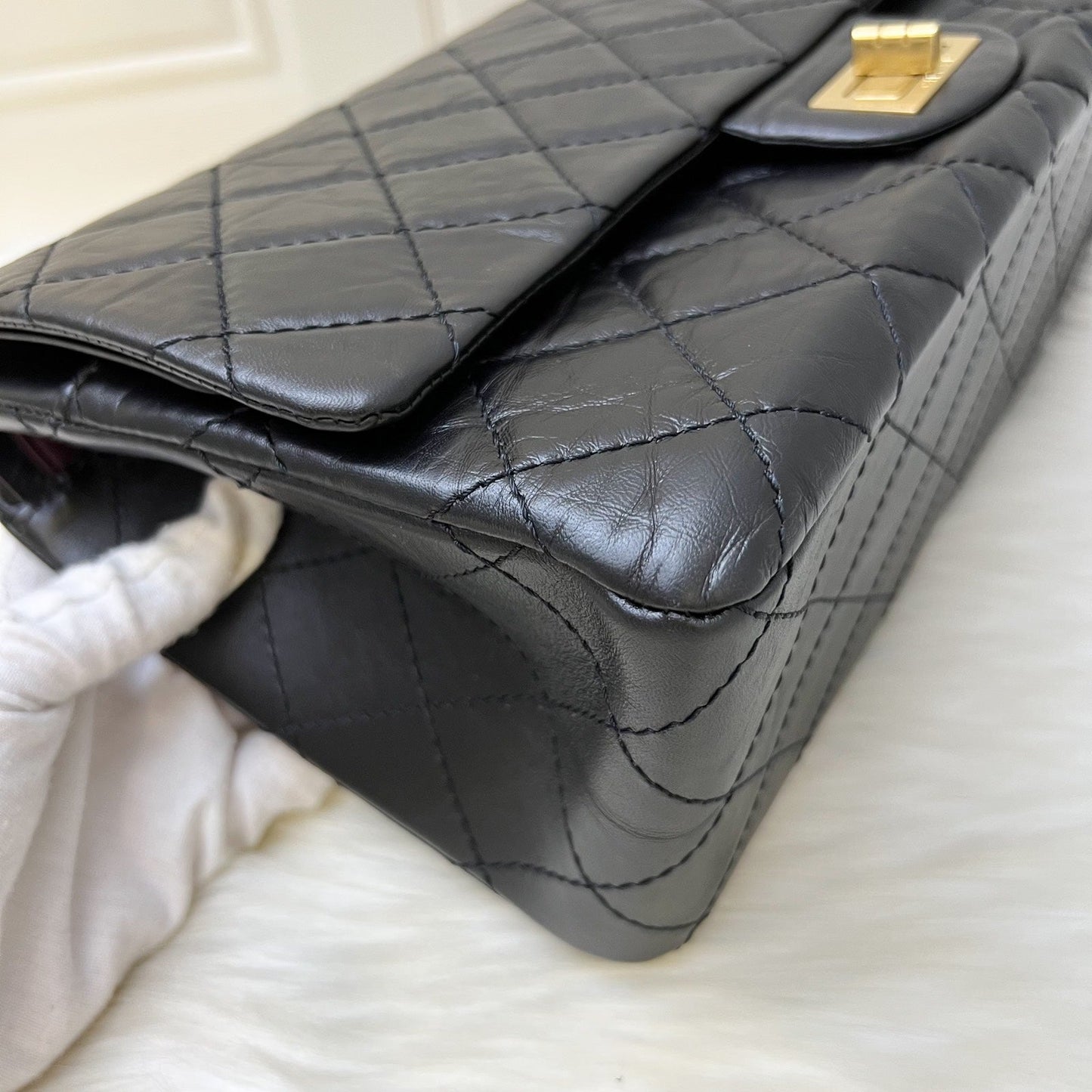 GLM-2.55 Reissue 227 Maxi Flap in Black Aged Calfskin and AGHW