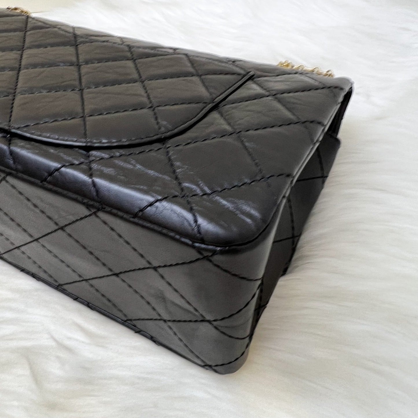 GLM-2.55 Reissue 227 Maxi Flap in Black Aged Calfskin and AGHW