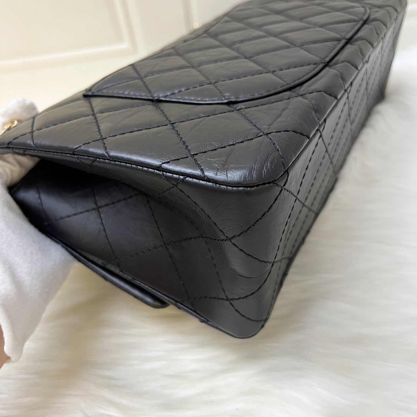 GLM-2.55 Reissue 227 Maxi Flap in Black Aged Calfskin and AGHW