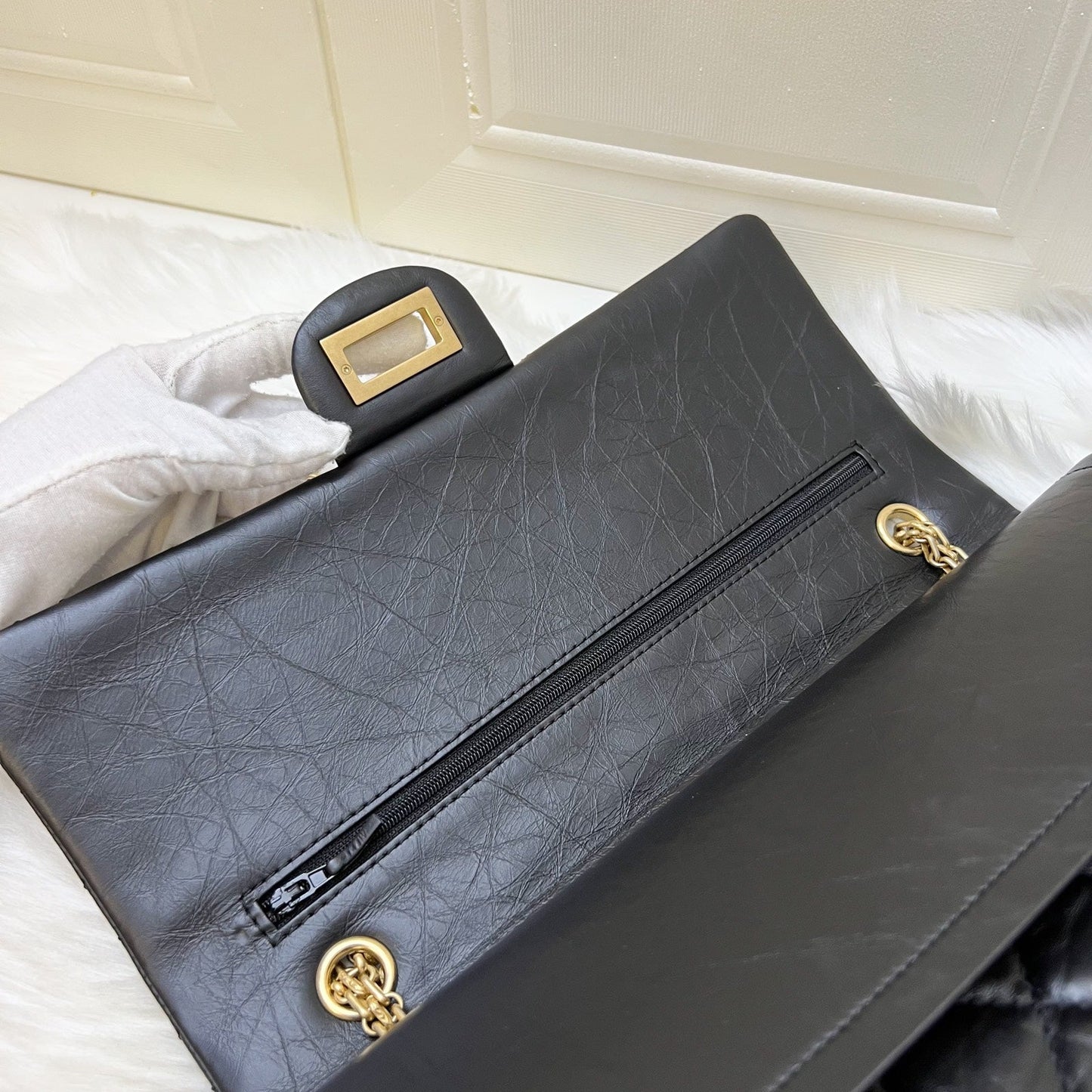 GLM-2.55 Reissue 227 Maxi Flap in Black Aged Calfskin and AGHW