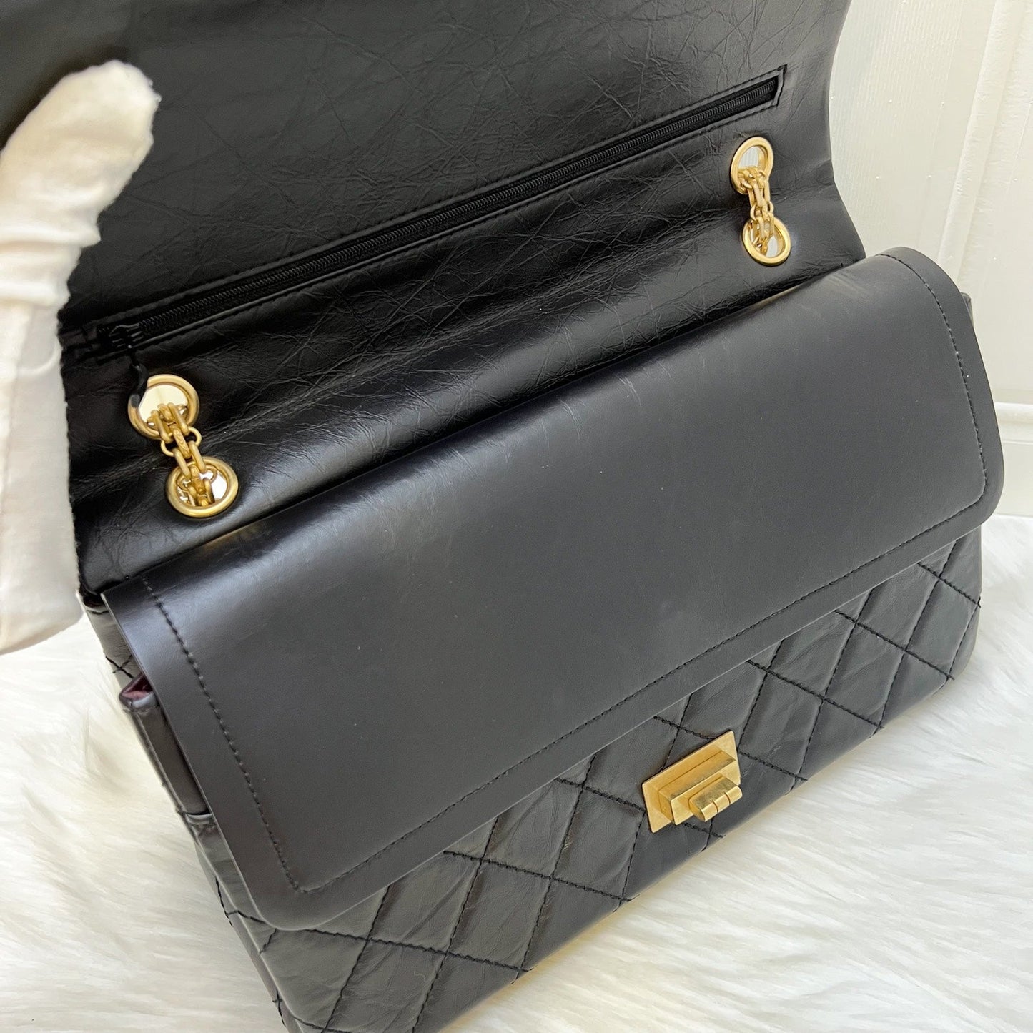 GLM-2.55 Reissue 227 Maxi Flap in Black Aged Calfskin and AGHW