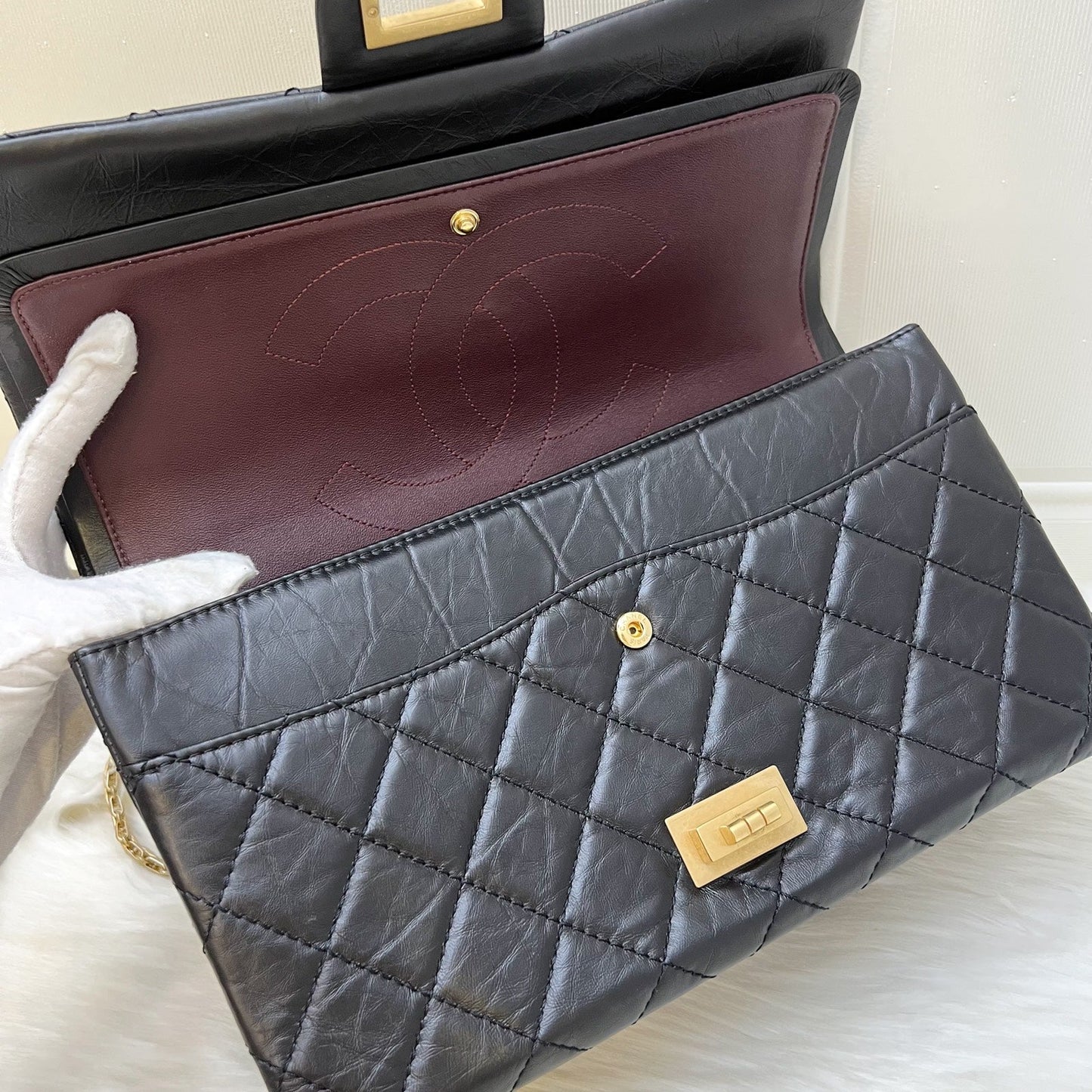 GLM-2.55 Reissue 227 Maxi Flap in Black Aged Calfskin and AGHW