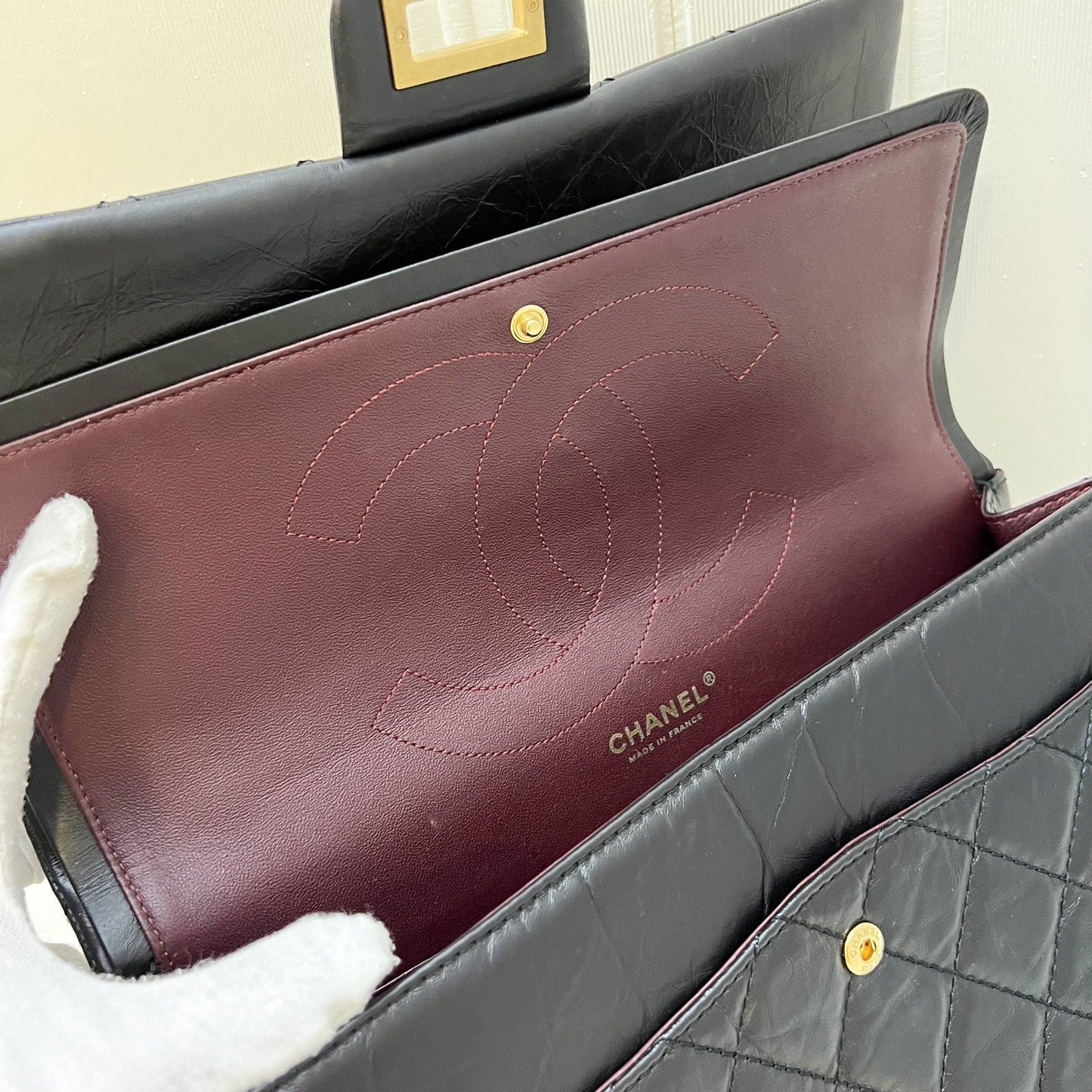 GLM-2.55 Reissue 227 Maxi Flap in Black Aged Calfskin and AGHW